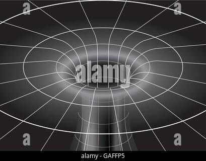 Spazio Tempo Distorsione intorno a un buco nero nello spazio Illustrazione Vettoriale