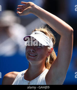 Tennis - Australiano aperto 2008 - giorno 13 - Melbourne e Parchi Olimpici. Maria Sharapova festeggia durante la finale femminile contro Ana Ivanovic il giorno 13 dell'Australian Open Foto Stock