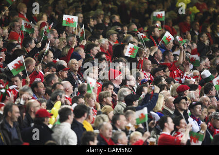 Rugby Union - RBS 6 Nations Championship 2008 - Galles contro Francia - Millennium Stadium. Gli appassionati del Galles si immergerano nell'atmosfera degli stand Foto Stock