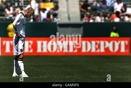 David Beckham DELLA LA Galaxy mostra la sua deiezione durante la partita di calcio della Major League presso l'Home Depot Center di Carson, Los Angeles, USA. Foto Stock