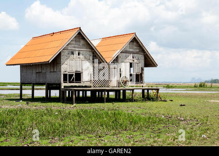 Danneggiato vecchia casa a Thalesap Songkhla e Thale Noi uccelli acquatici parco riserva in Phatthalung, Thailandia. Foto Stock