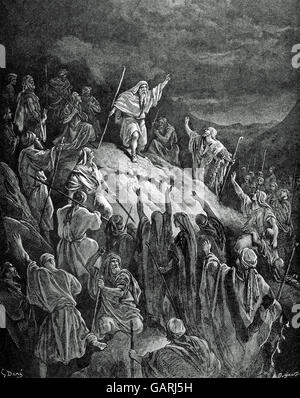 Mattatia (d. 165 BC). Leader della rivolta dei Maccabei. Mattatia chiamata alla lotta ai rifugiati ebrei in montagna. Maccabei, Libro I, capitolo II, versetti 40-46. Disegno di Gustave Dore. Incisione di Dumont. Foto Stock