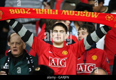 Calcio - UEFA Champions League - finale - Manchester United v Chelsea - Stadio Luzhniki. Un fan del Manchester United negli stand Foto Stock