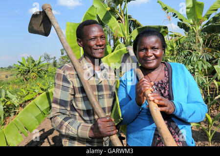 Imprenditore giovane nella loro piantagione di banane in Ruanda, Africa Foto Stock