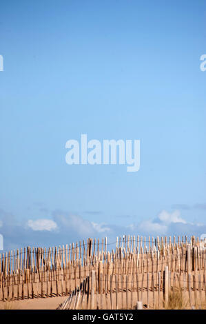 La sabbia trappola sulla scherma Liitlehaven beach, South Shields, South Tyneside Foto Stock