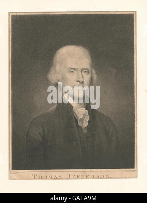 Un ritratto storico di Thomas Jefferson, che mostra la figura chiave della storia americana e uno dei Padri fondatori degli Stati Uniti. Foto Stock