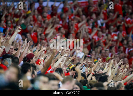 Lione, Francia. 6 Luglio, 2016. I fan di celebrare la propria squadra, Symbolbild, illustrazione, Portogallo - Galles 2-0 Semifinale ,Calcio Campionati Europei di euro al 06 luglio, 2016 a Lione, Stade de Lyon, Francia. Fussball, Nationalteam, Halbfinale,06.07.2016 Credito: Peter Schatz / Alamy Live News Foto Stock