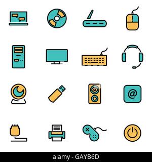 Trendy Linea flat pack di icona per i progettisti e gli sviluppatori. Linea del vettore icona computer impostato Illustrazione Vettoriale