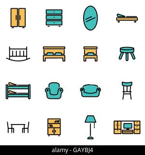 Trendy Linea flat pack di icona per i progettisti e gli sviluppatori. Linea del vettore insieme di mobili Illustrazione Vettoriale