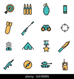 Trendy Linea flat pack di icona per i progettisti e gli sviluppatori. Linea del vettore set militare Illustrazione Vettoriale