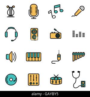 Trendy Linea flat pack di icona per i progettisti e gli sviluppatori. Linea del vettore music set Illustrazione Vettoriale