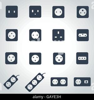 Vector black power socket icona impostare Illustrazione Vettoriale