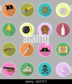 Pirata icone piatta illustrazione vettoriale isolati su sfondo bianco Illustrazione Vettoriale