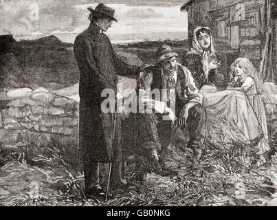 Padre Mathew comfort una carestia colpite povera famiglia in Irlanda nel 1845. Theobald Mathew, 1790-1856. Cattolica irlandese reformer teetotalist, conosciuto popolarmente come il Padre Mathew. Foto Stock