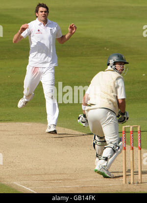 Cricket - npower secondo Test - Day Two - Inghilterra / Sud Africa - Headingley. James Anderson in Inghilterra reagisce dopo il bowling Foto Stock