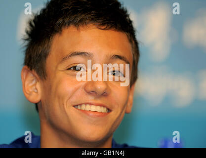 Olimpiadi - Giochi Olimpici di Pechino 2008. Tom Daley della Gran Bretagna durante una conferenza stampa all'MPC di Pechino, Cina. Foto Stock