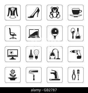 Ipermercato e centro commerciale di set di icone - illustrazione vettoriale Illustrazione Vettoriale