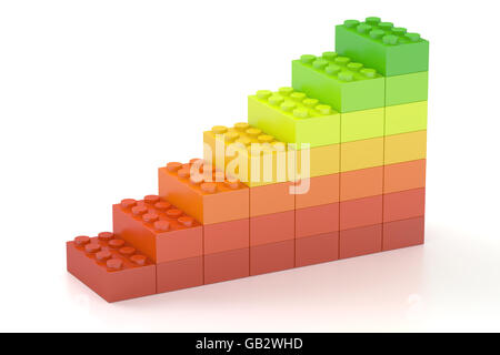 In crescita il grafico a barre da edificio di colore blocchi giocattolo, rendering 3D isolati su sfondo bianco Foto Stock