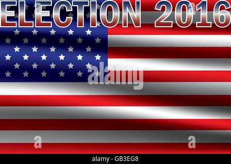 USA elezioni presidenziali 2016 sulla bandiera degli Stati Uniti sullo sfondo. Vota per noi presidente 2016 graphic design dello sfondo. Illustrazione Vettoriale