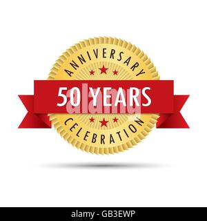 Cinquanta anni di anniversario, cinquantesimo anniversario gold icona badge logo vector graphic design Illustrazione Vettoriale