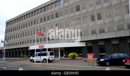 Magazzino sede Tesco. Una visione generale della sede Tesco a Cheshunt, Herts. Foto Stock