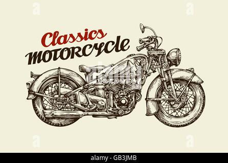 Classics motocicletta. Disegnato a mano moto d'epoca. Illustrazione Vettoriale Illustrazione Vettoriale