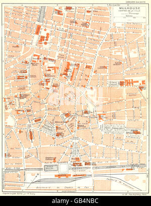 - HAUT RHIN: Mulhouse Centre de la Ville, 1939 Vintage map Foto Stock