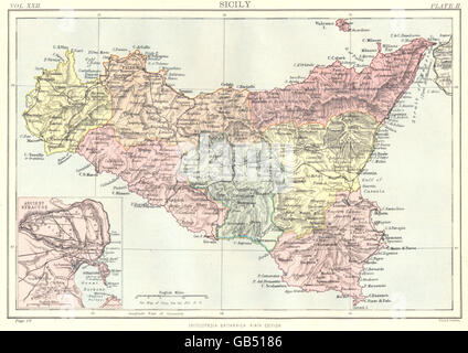 Italia: Sicilia; Inset Siracusa antica. La britannica 9a edizione, 1898 mappa vecchia Foto Stock