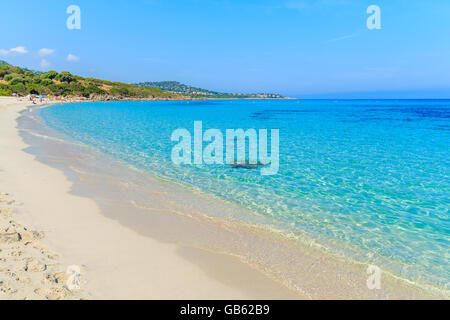 Azzurro mare acqua sulla spiaggia di Saleccia vicino a Saint Florent, Corsica, Francia Foto Stock