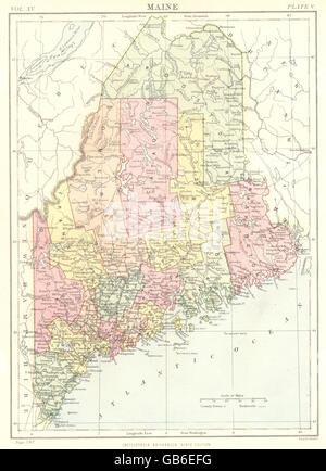 MAINE: Stato mappa che mostra le contee. La britannica 9a edizione, 1898 Foto Stock