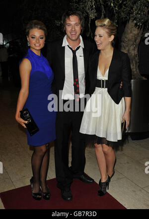 (A sinistra - a destra) Emma Rigby, Andrew Moss e Zoe Lister alla reception delle bevande per i Royal Television Society North West 2008 Awards all'Hilton Deansgate Hotel di Manchester. Foto Stock