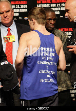 Ricky Hatton durante il suo pesato al MGM Grand Hotel a Las Vegas, Stati Uniti. Foto Stock