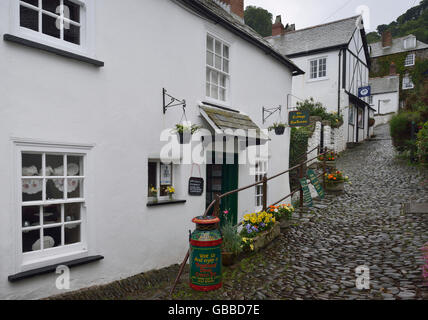 Cottage sale da tè, Clovelly High Street, North Devon Foto Stock