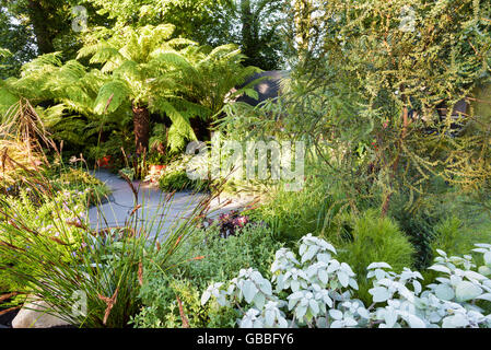 La Malattia intestinale UK giardino ideato da Andrew Fisher Tomlin e Dan Bowyer a annuale di Hampton Court Flower Show, Inghilterra Foto Stock