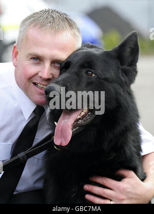 La polizia cane salvato dal flusso dopo chase Foto Stock