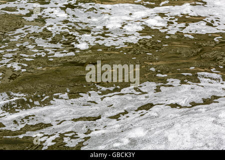 Acqua inquinata con bolle di schiuma sulla superficie Foto Stock