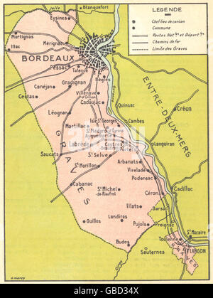 Vino di BORDEAUX MAPPA: Carte des Graves, 1939 Foto Stock