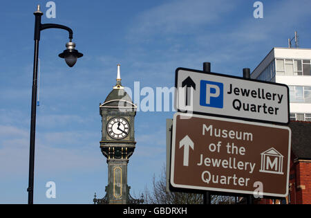 Jewelry Quarter - Birmingham. Una vista generale dell'orologio Chamberlain nel quartiere dei gioielli, Hockley, Birmingham Foto Stock