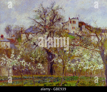 Belle arti, Pissarro, Camille (1830 - 1903), "Orto e alberi in fiore", olio su tela, 1877, Louvre, Parigi, Foto Stock