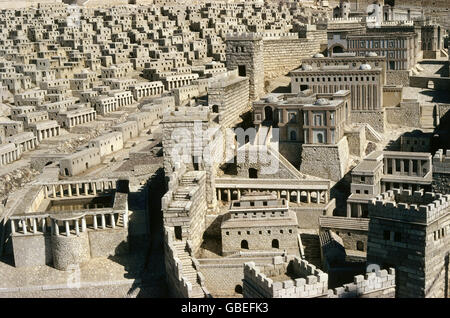 Geografia / viaggi, Israele, Gerusalemme, in miniatura della città in tempi di Gesù Cristo, inizio 1° secolo D.C., townscape, Hotel Terra Santa Inn, Foto Stock