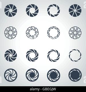 Vector nero otturatore della fotocamera icona impostare Illustrazione Vettoriale