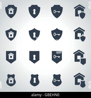 Vector nero home security icon set Illustrazione Vettoriale