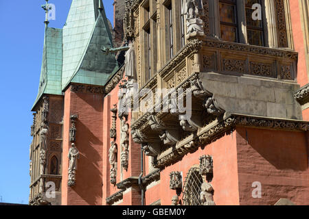 Dettaglio di Rathaus, anello, Breslau, Niederschlesien, Polen Foto Stock
