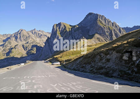 Col du Tourmalet, mountain pass, Bareges, Midi Pirenei, Pirenei, Dipartimento Hautes-Pyrenees, Francia Foto Stock