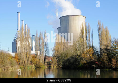 Impianto Gersteinwerk, RWE Power AG, Tibaum riserva naturale, Stockum-Werne, Renania settentrionale-Vestfalia, Germania / centrale a ciclo combinato, del carbone e del gas naturale Foto Stock