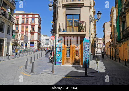 Casa dipinta, strade, graffiti, Barrio del Carmen, distretto, Valencia, Spagna, Europa Foto Stock