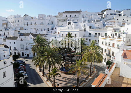 Plaza de Espana, quadrato, Vejer de la Frontera, Provincia di Cadice, Costa de la Luz, Andalusia, Spagna, Europa Foto Stock