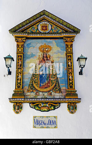 Immagine della Vergine Maria, la Virgen de la Oliva, Divino la chiesa del Salvador, Vejer de la Frontera, la provincia di Cadiz Cadice, Costa de la Luz, Andalusia, Spagna, Europa Foto Stock