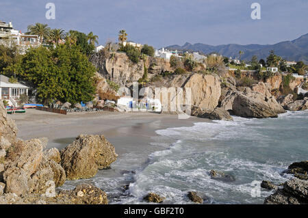 Playa Calahonda, spiaggia, Nerja, provincia di Malaga, Costa del Sol, Andalusia, Spagna, Europa Foto Stock