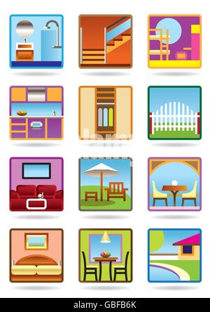 Casa e mobili da giardino icon set - illustrazione vettoriale Illustrazione Vettoriale